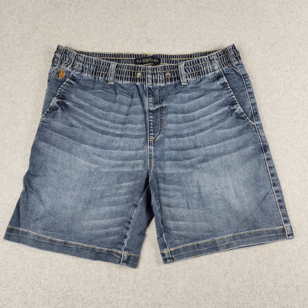 U.S. Polo Assn Shorts Men Large Blue Denim Cotton Activate Stretch Elastic Waist